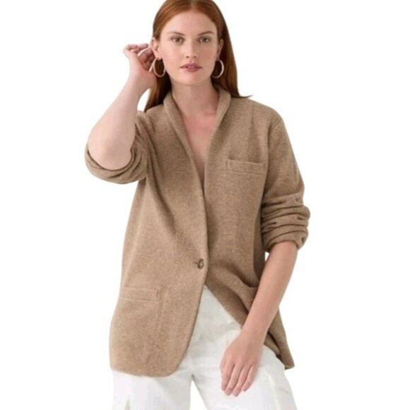 J Crew Wool Blend Cocoon Sweater Blazer Beige Cardigan Sz M Quiet Luxury Cozy - Picture 3 of 10
